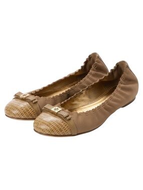 Tory Burch Minnie Travel Ballet Lizard Embossed Leather Toe Size 11